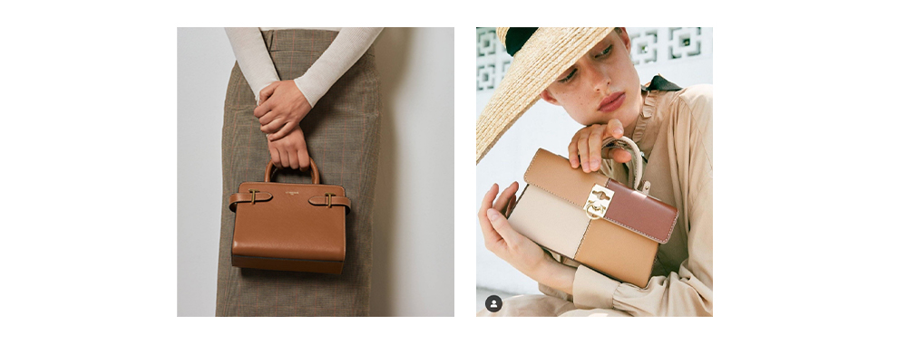 Display of handbag with short handle Display of handbag with short handle
